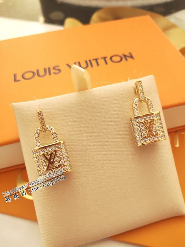 Louis Vuitton新款飾品 路易威登鑲晶鑽鎖字母耳釘 LV明星同款鑲鑽鎖奢華耳吊  zglv2242